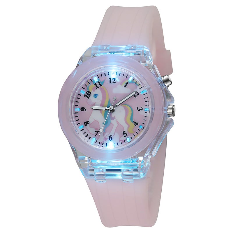 Cartoon Unicorn Kids Watch Glowing Quartz Light green  - Image 3