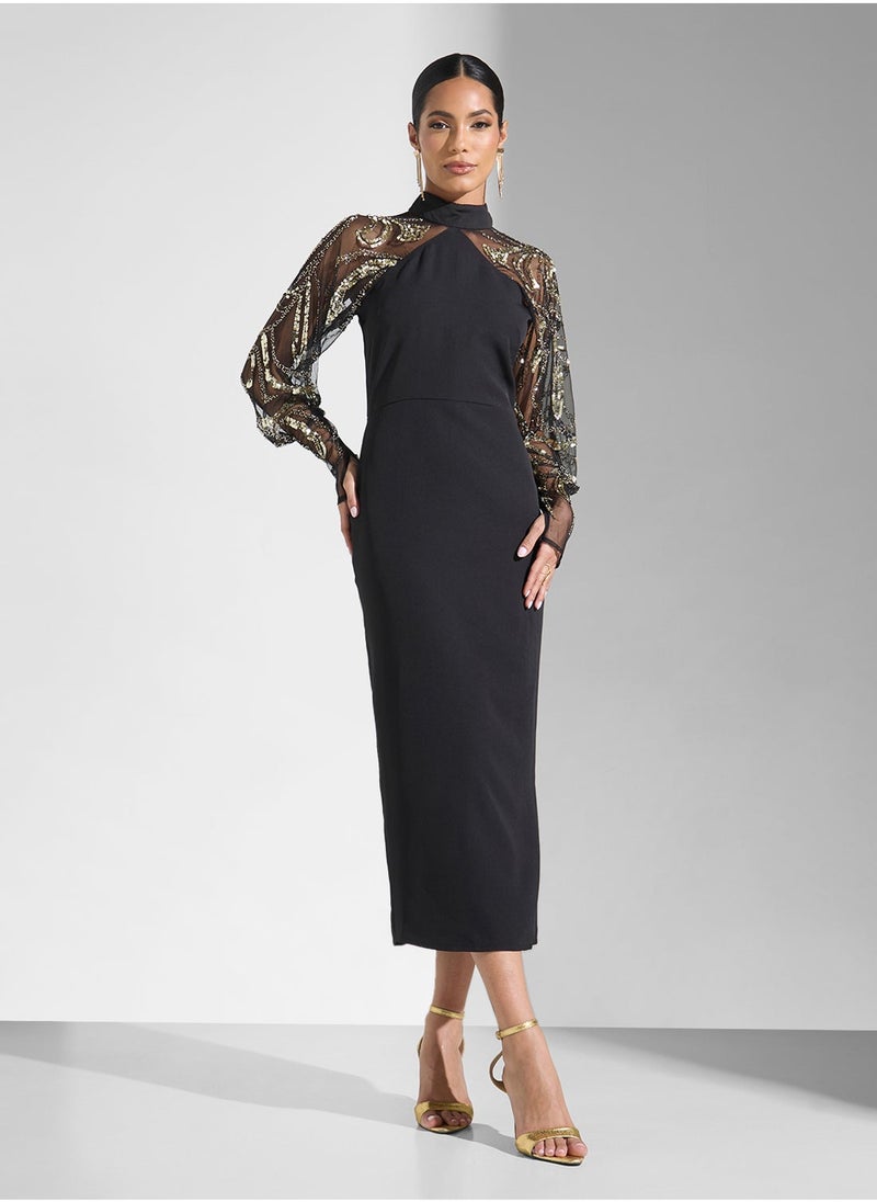 Virgos Lounge - Celine High Neck Mesh Dress - Image 1