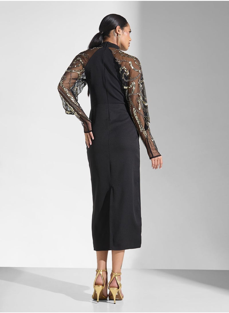 Virgos Lounge - Celine High Neck Mesh Dress - Image 1