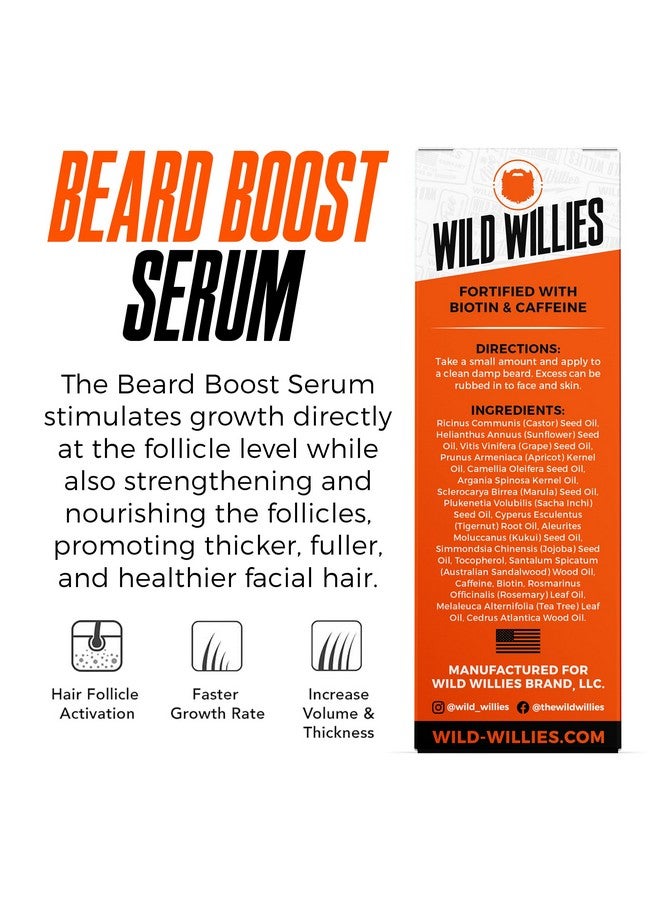 وايلد ويليس مصل نمو اللحية - معزز طبيعي بالبيوتين والكافيين والزيوت الأساسية لشعر وجه أكثر كثافة وامتلاءً - عناية يومية مغذية