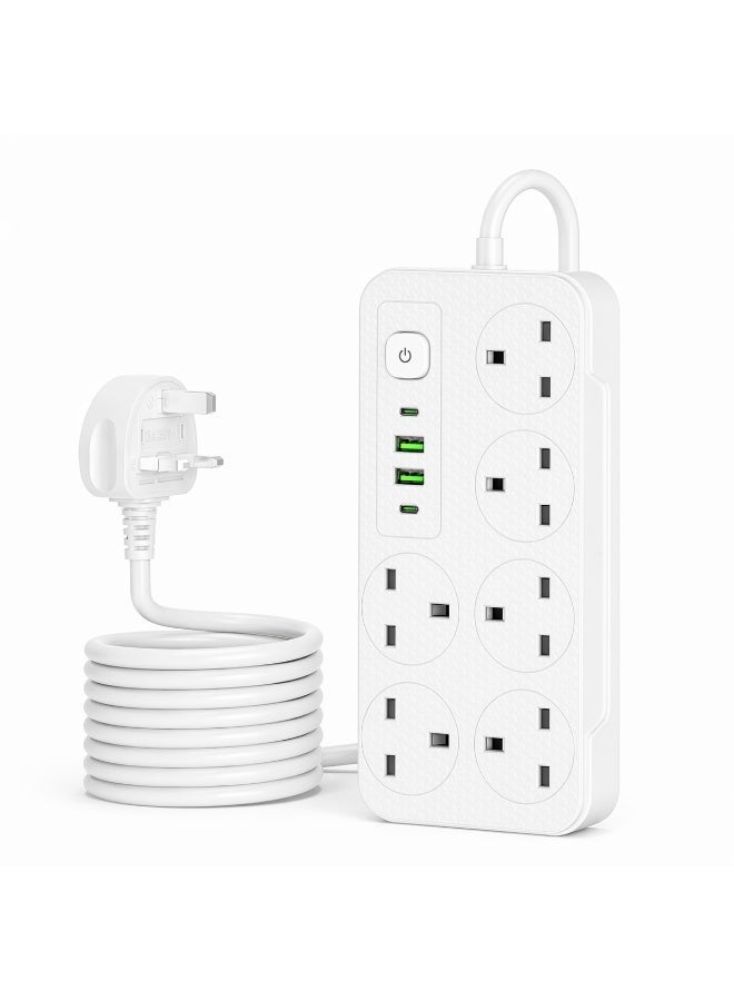 لييندا LEYENDA 5 Meters Extension 5m Power Strip 3 Pin Outlet Sockets With 6 Gang 3 Usb Port 1 usbc 5 M 2500W