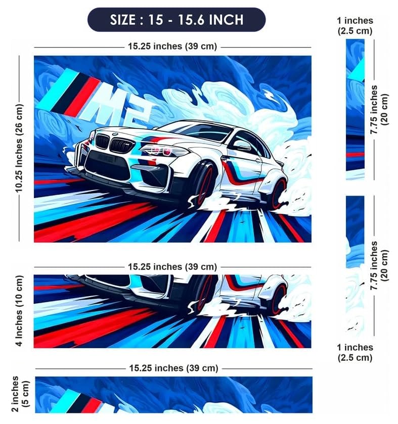 TechFit Full Body Laptop Skin Upto 15.6 inch Sticker Compatible for Dell/HP/Lenovo/Acer/Asus All Laptop Size Upto 14 to 15.6 Inch with car Water Splash Mouse pad - BMW M Sport White Splash - Image 4
