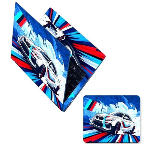 TechFit Full Body Laptop Skin Upto 15.6 inch Sticker Compatible for Dell/HP/Lenovo/Acer/Asus All Laptop Size Upto 14 to 15.6 Inch with car Water Splash Mouse pad - BMW M Sport White Splash - Image 1