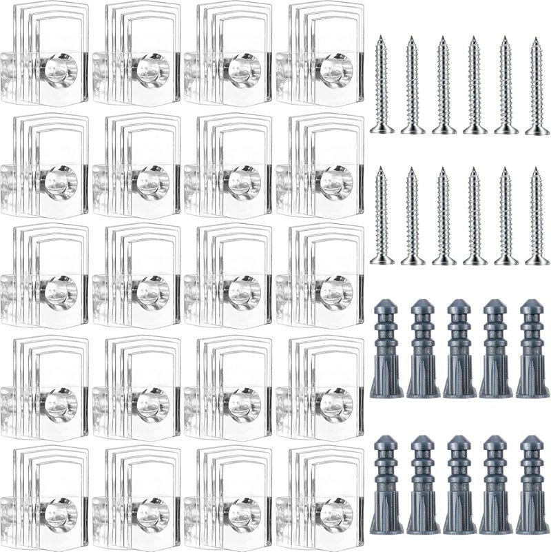 Tatuo 20 Sets of Mirror Holder Clips Kit, Clear Plastic Mirror Mounting Clips Crystal Mirror Hanging Hardware Frameless Mirror Hanging Kit with Screws for Wall and Fixed Mirror Box Door (Style A) - Image 1