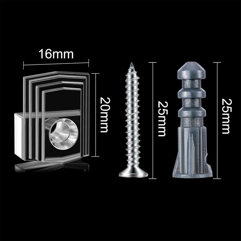 Tatuo 20 Sets of Mirror Holder Clips Kit, Clear Plastic Mirror Mounting Clips Crystal Mirror Hanging Hardware Frameless Mirror Hanging Kit with Screws for Wall and Fixed Mirror Box Door (Style A) - Image 2