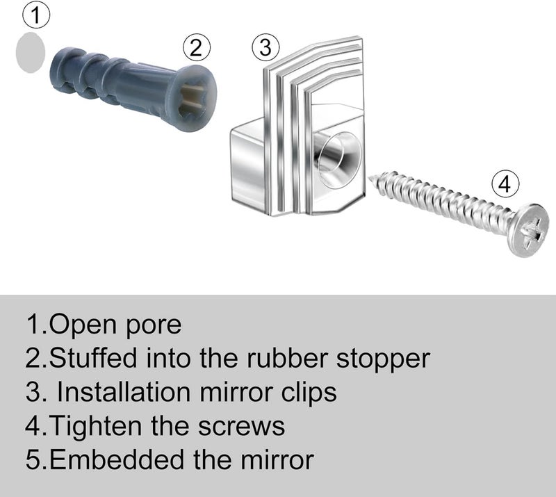 Tatuo 20 Sets of Mirror Holder Clips Kit, Clear Plastic Mirror Mounting Clips Crystal Mirror Hanging Hardware Frameless Mirror Hanging Kit with Screws for Wall and Fixed Mirror Box Door (Style A) - Image 5