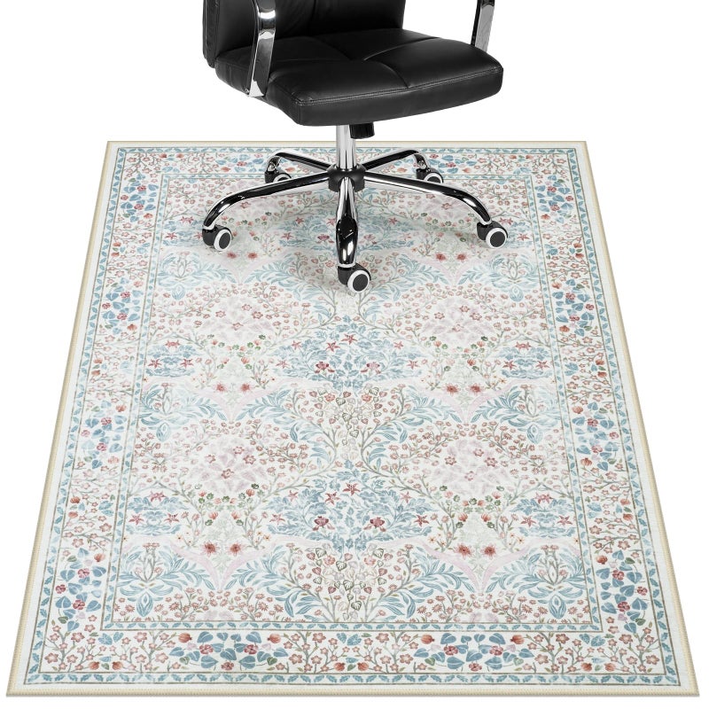 Anidaroel 36"x48" Green Floral Office Chair Mat for Hardwood Floor, Office Rugs for Rolling Chair, Computer Gaming Chair Mat, Under Desk Chair Floor Mat Large Protector Carpet - Image 1