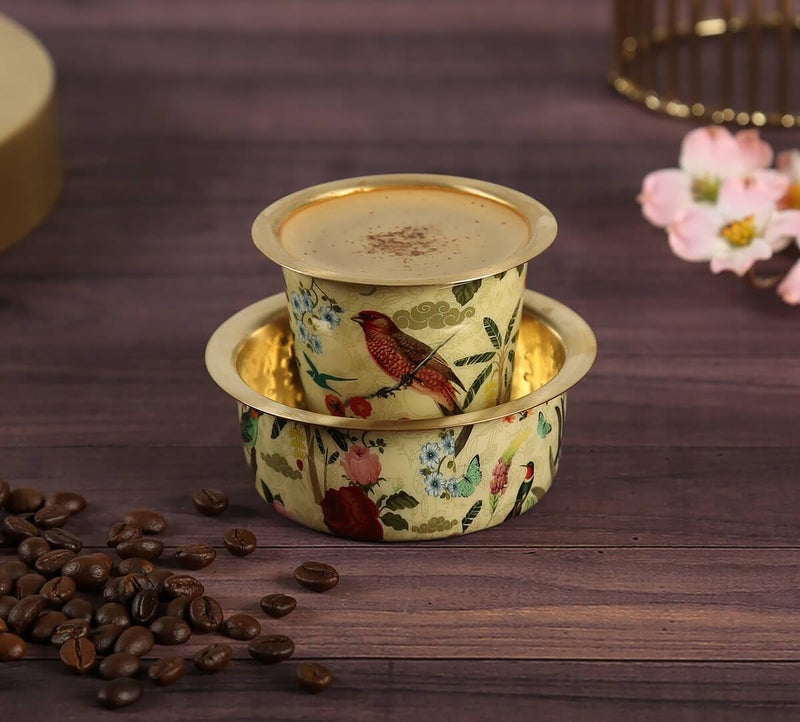 India Circus by Krsnaa Mehta India Circus by Krsnaa Mehta Bird Land Brass Coffee Tea Cup Tumbler Traditional Kumbakonam Dawara Set Filter Coffee Set Serving Drinkware 150 ml  - Image 1