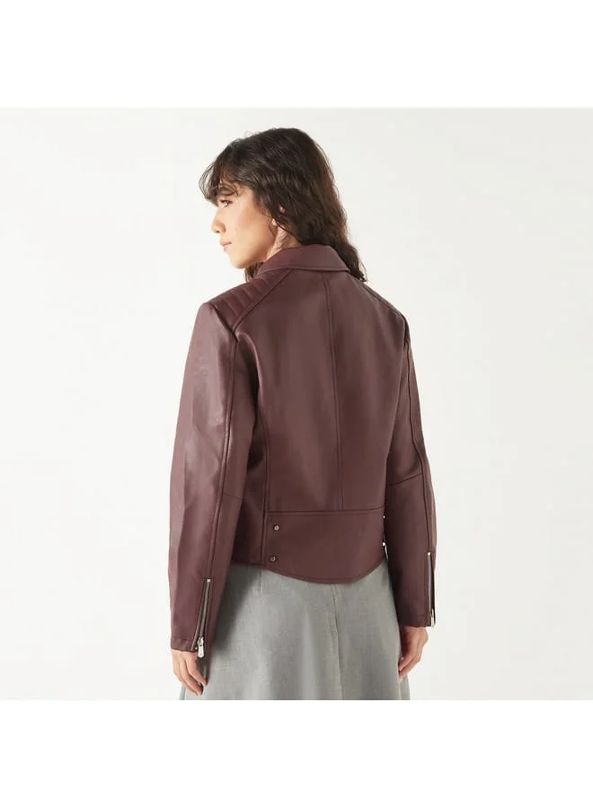 Lee Cooper Lee Cooper Solid Biker Jacket with Zip Closure and Pockets
