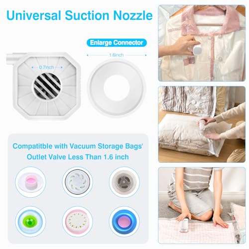 Adworte Cordless Electric Pump for Vacuum Storage Bags Travel Air Pump for Various Space Saver Bags Portable Rechargable Seal Bag Pump for Compression Clothes, Blanket, Luggage (White) - Image 3