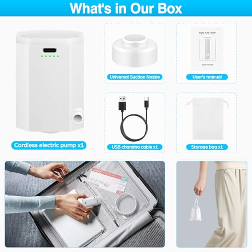 Adworte Cordless Electric Pump for Vacuum Storage Bags Travel Air Pump for Various Space Saver Bags Portable Rechargable Seal Bag Pump for Compression Clothes, Blanket, Luggage (White) - Image 5