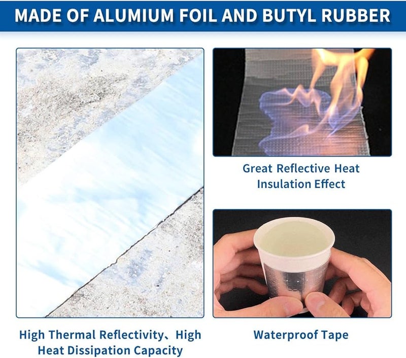 شريط لاصق من رقائق الألومنيوم بعرض 3.94 بوصة وطول 32.8 قدمًا مقاوم للماء لإصلاح أسطح عربات التخييم - Image 4