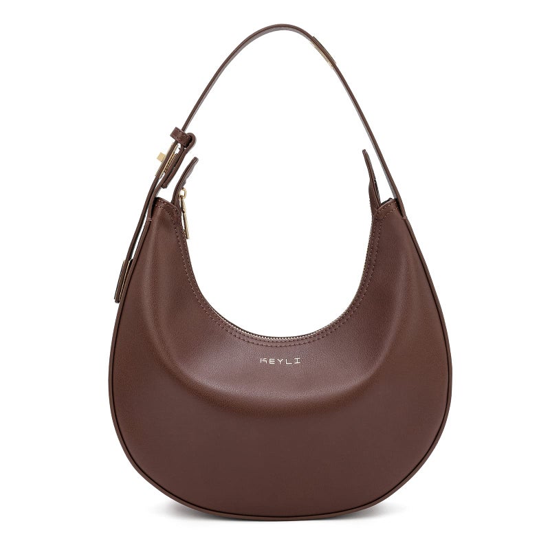 Keyli Women's Coffee Leather Small Clutch Handbag, Waterproof, Trendy Zipper Top, Adjustable Strap, 12 x 2.5 x 11 inches - Image 1