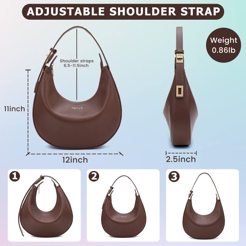 Keyli Women's Coffee Leather Small Clutch Handbag, Waterproof, Trendy Zipper Top, Adjustable Strap, 12 x 2.5 x 11 inches - Image 5