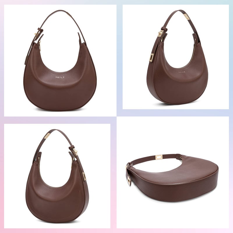 Keyli Women's Coffee Leather Small Clutch Handbag, Waterproof, Trendy Zipper Top, Adjustable Strap, 12 x 2.5 x 11 inches - Image 4