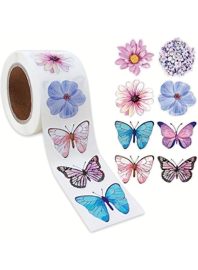 2000 Stickers 4 Rolls Floral Butterfly Self Adhesive Labels For Gift Box Decoration - Image 2