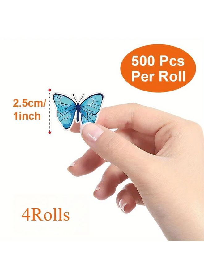 2000 Stickers 4 Rolls Floral Butterfly Self Adhesive Labels For Gift Box Decoration - Image 3