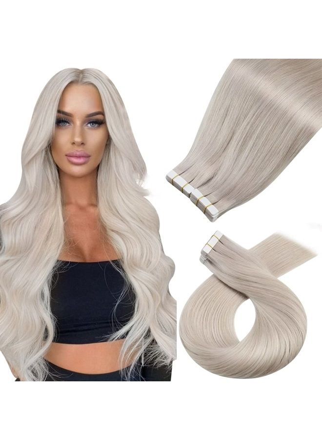Moresoo Tape in Hair Extensions Human Hair Blonde Tape in Extensions Real Hair White Blonde Hair Extensions Real Human Hair Tape in Seamless Hair Extensions 18 Inch #60A 40pcs 100g - Image 1