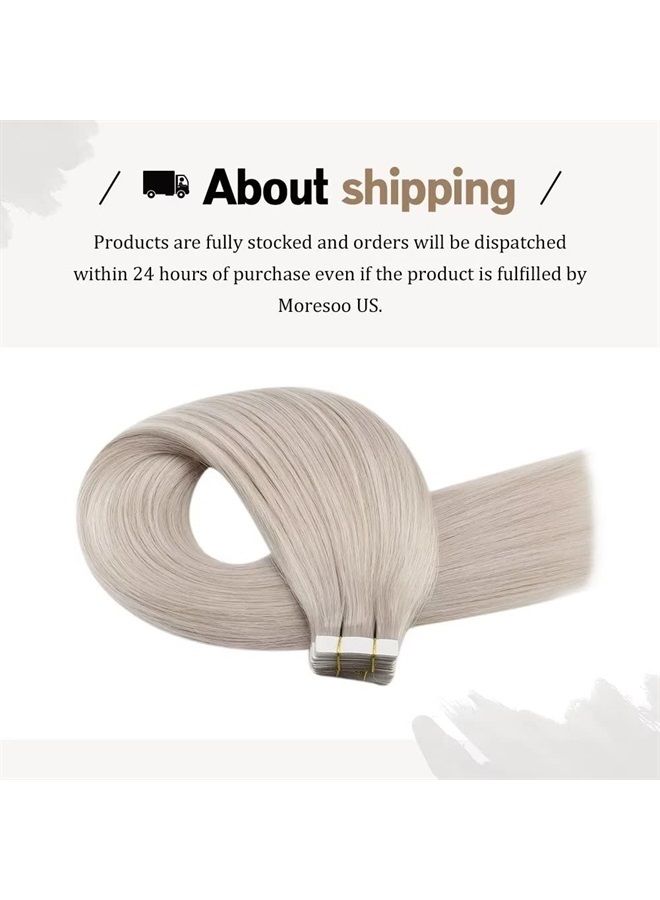 Moresoo Tape in Hair Extensions Human Hair Blonde Tape in Extensions Real Hair White Blonde Hair Extensions Real Human Hair Tape in Seamless Hair Extensions 18 Inch #60A 40pcs 100g - Image 5