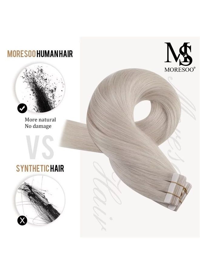 Moresoo Tape in Hair Extensions Human Hair Blonde Tape in Extensions Real Hair White Blonde Hair Extensions Real Human Hair Tape in Seamless Hair Extensions 18 Inch #60A 40pcs 100g - Image 4