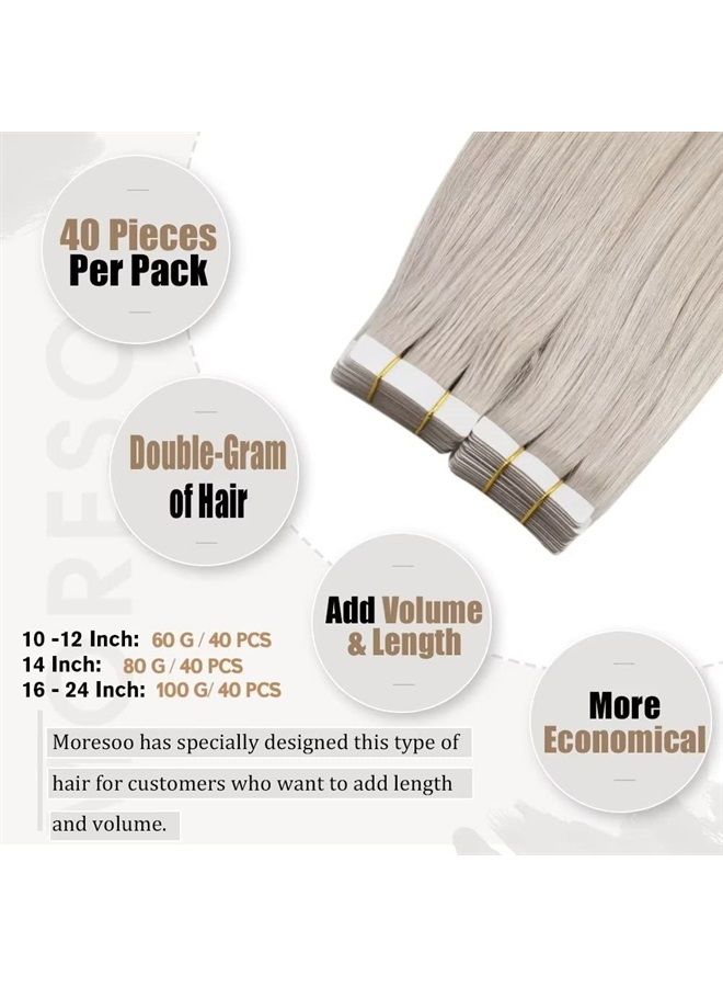 Moresoo Tape in Hair Extensions Human Hair Blonde Tape in Extensions Real Hair White Blonde Hair Extensions Real Human Hair Tape in Seamless Hair Extensions 18 Inch #60A 40pcs 100g - Image 2