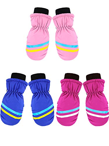 SATINIOR 3 Pairs Winter Snow Mittens for Kids Waterproof Ski Mittens Windproof Unisex Gloves for Children Outdoor Activities(4-8 Years,Rose Red, Pink, Blue) - Image 3