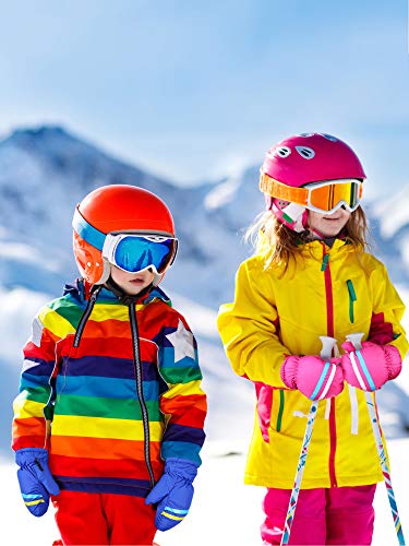 SATINIOR 3 Pairs Winter Snow Mittens for Kids Waterproof Ski Mittens Windproof Unisex Gloves for Children Outdoor Activities(4-8 Years,Rose Red, Pink, Blue) - Image 2
