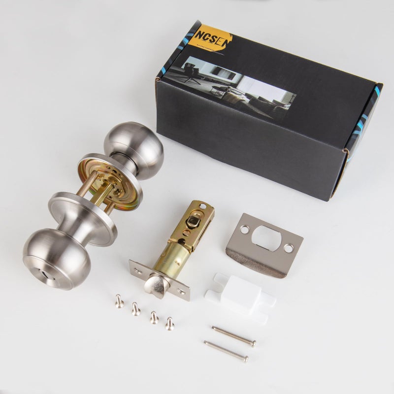 NCSEN Brushed Nickel Door Knobs Interior,Bath & Bed Privacy Door Knob, Keyless Door Lock Round Doorknobs - Image 5
