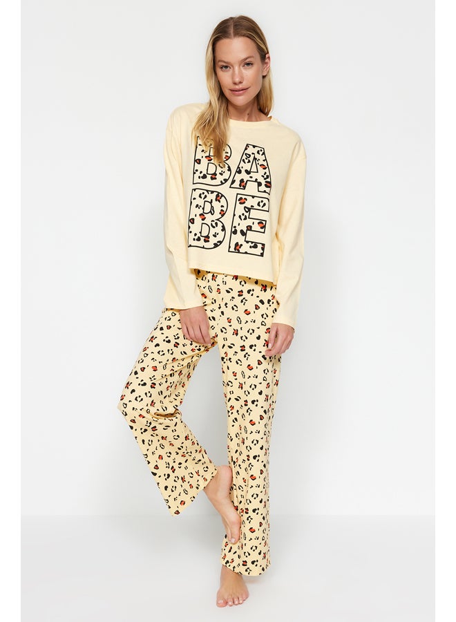 trendyol Yellow 100% Cotton T-shirt-Pants and Knitted Pajamas Set THMAW24PT00135. - Image 1