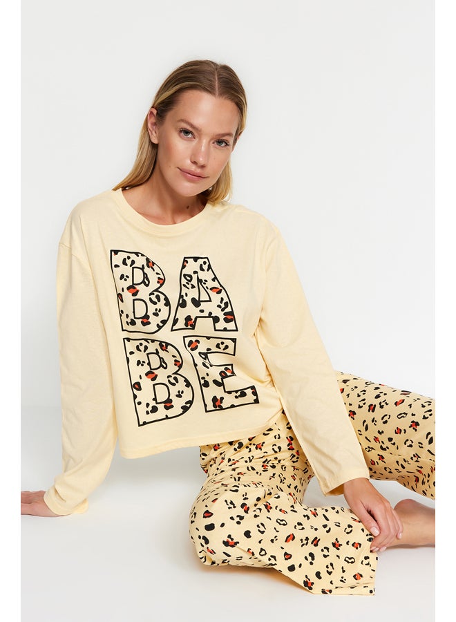 trendyol Yellow 100% Cotton T-shirt-Pants and Knitted Pajamas Set THMAW24PT00135. - Image 3