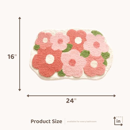 Molesun Floral Bath Mat Bathroom Rug NonSlip Soft Shower Rug Microfiber Cute Bath Rug for Kids Water Absorbent Thick Shaggy Floor Mats for Bedroom Kitchen Home Decor 16x24 Flowers - Image 3
