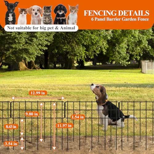 promitop Decorative Fence Panel, 12.99"*11.97" No Dig Fences Barrier, Small Garden Fence Animal Barrier, Garden Border Edging Fences, Square 6 Pcs Black Metal Fencing, Dog Fencing Blocker for Yard, Flower Bed - Image 3