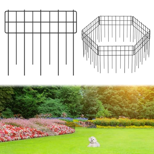 promitop Decorative Fence Panel, 12.99"*11.97" No Dig Fences Barrier, Small Garden Fence Animal Barrier, Garden Border Edging Fences, Square 6 Pcs Black Metal Fencing, Dog Fencing Blocker for Yard, Flower Bed - Image 1