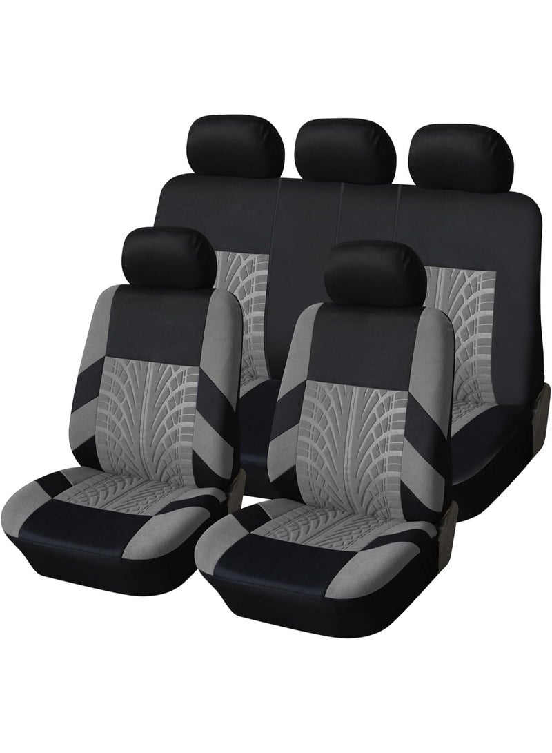 RawFiber Car Seat Covers Full Set, Universal Cloth SUV, Sedan, Van, Automotive Interior Covers, Airbag Compatible, Black&Grey - Image 1