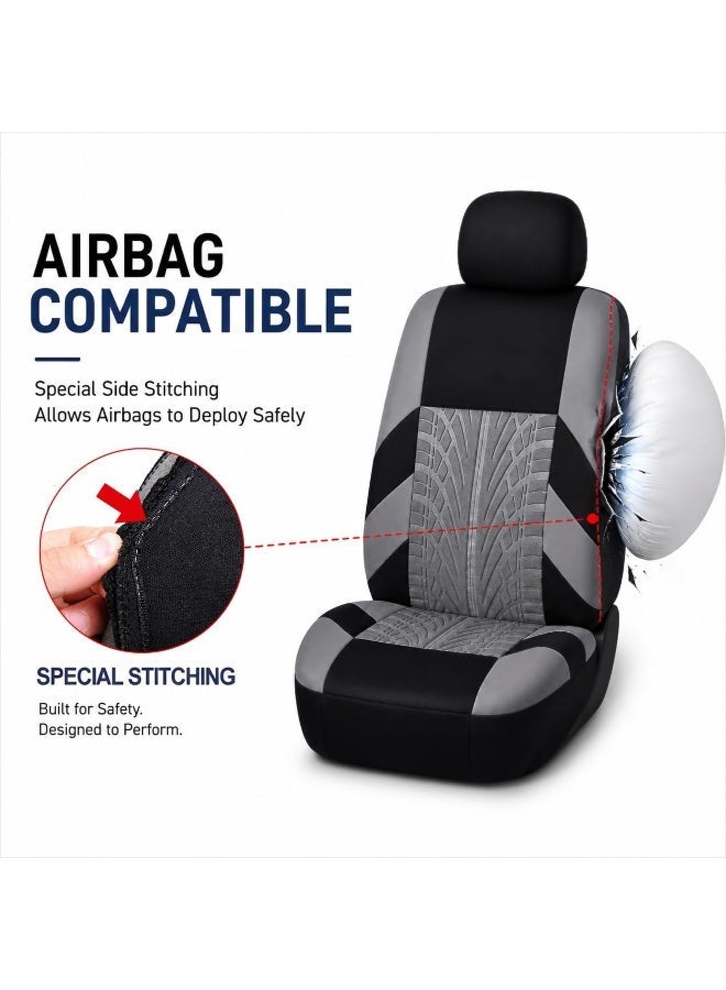 RawFiber Car Seat Covers Full Set, Universal Cloth SUV, Sedan, Van, Automotive Interior Covers, Airbag Compatible, Black&Grey - Image 5