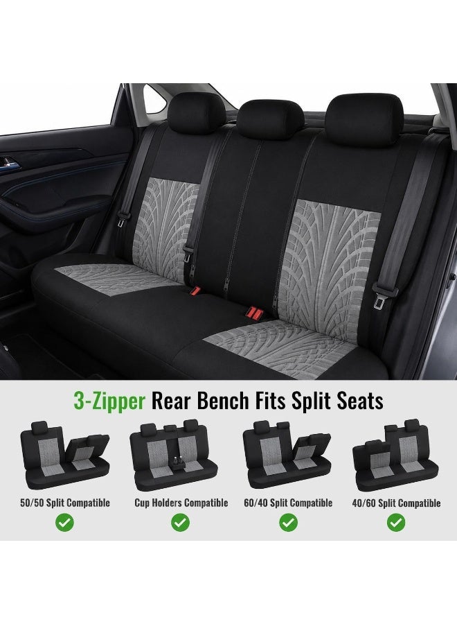 RawFiber Car Seat Covers Full Set, Universal Cloth SUV, Sedan, Van, Automotive Interior Covers, Airbag Compatible, Black&Grey - Image 3