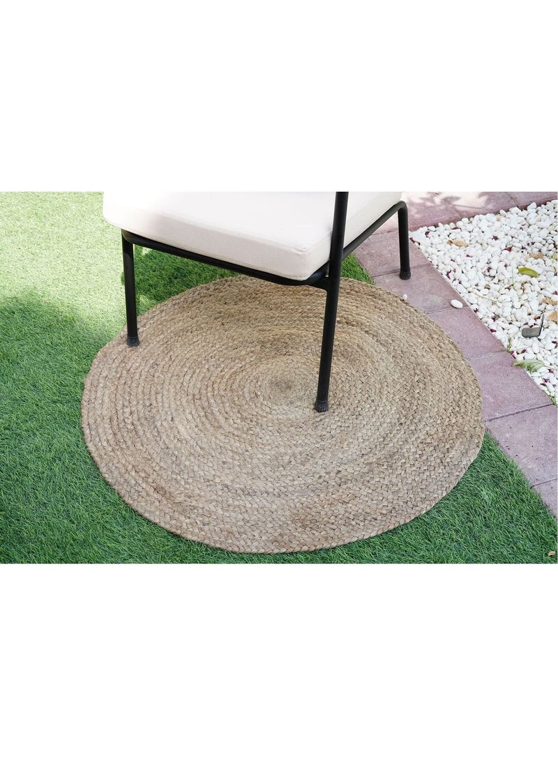 LINGWEI Natural Jute Round Handmade Reversible Carpet Area Rug Jute Rug Door Mat Hand Braided Area Rug Floor Carpet Handmade Jute Carpet Farmhouse Rugs - Image 4