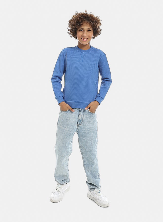 Andora Beige Round Collar Self Patterned Long Sleeves Pullover-Beige - Image 5