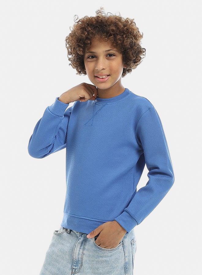 Andora Beige Round Collar Self Patterned Long Sleeves Pullover-Beige - Image 2