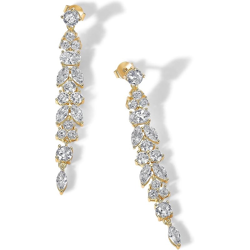 PAVOI 14K Gold Plated Cubic Zirconia Dangle Earrings for Women - Crystal Long Bridal Drop Earrings - Hypoallergenic Simulated Diamond Drop Dangle Wedding Jewelry for Brides and Bridesmaid - Image 3