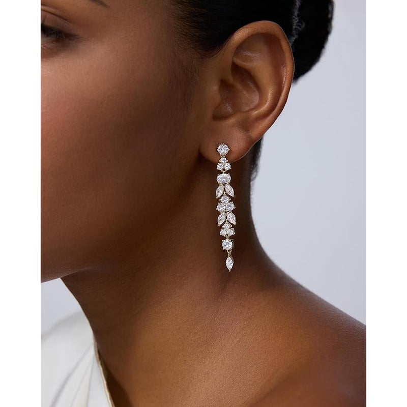 PAVOI 14K Gold Plated Cubic Zirconia Dangle Earrings for Women - Crystal Long Bridal Drop Earrings - Hypoallergenic Simulated Diamond Drop Dangle Wedding Jewelry for Brides and Bridesmaid - Image 2