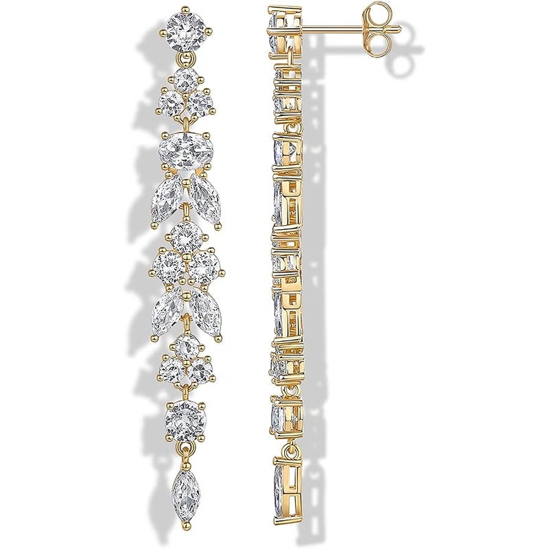 PAVOI 14K Gold Plated Cubic Zirconia Dangle Earrings for Women - Crystal Long Bridal Drop Earrings - Hypoallergenic Simulated Diamond Drop Dangle Wedding Jewelry for Brides and Bridesmaid - Image 1