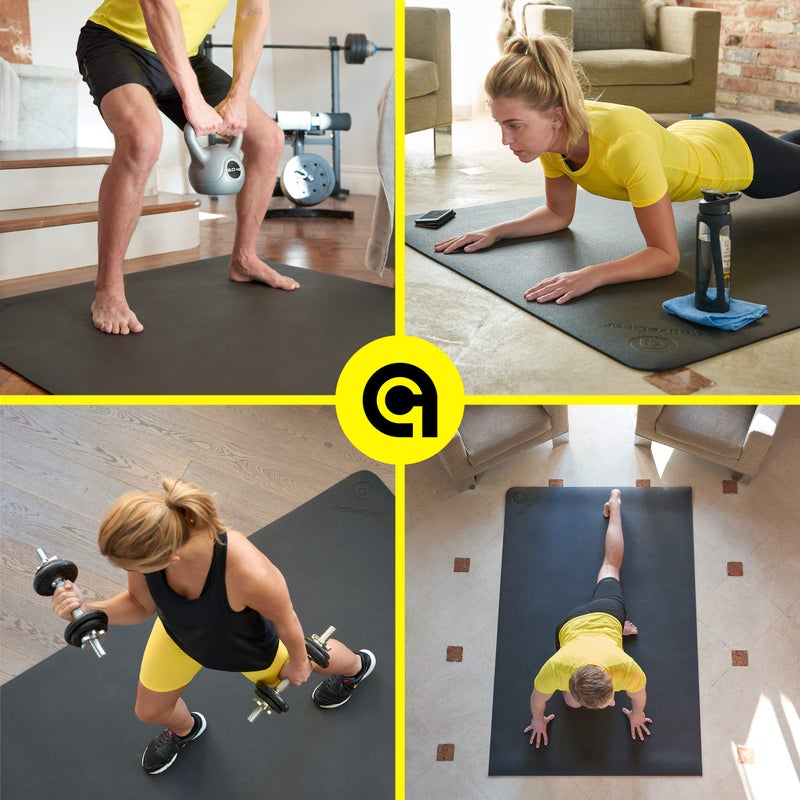 ActiveGear حصيرة تمارين كبيرة من أكتيف جير للتمارين المنزلية | أرضية صالة الألعاب الرياضية للمنزل | حصيرة تمارين مطاطية - 6 × 4 قدم سوداء - Image 4