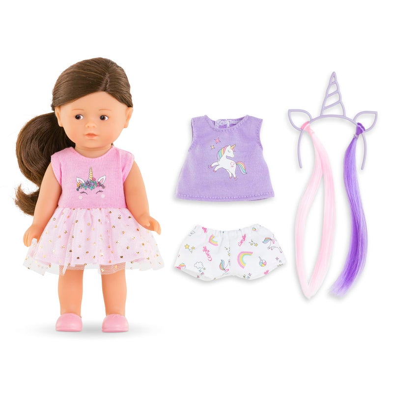 Corolle Mini Corolline Romy Unicorn Gift Set Includes 8 Doll and 3 Accessories Shirt Shorts and Headband with Hair Extensions for Ages 3 Years and up - Image 3