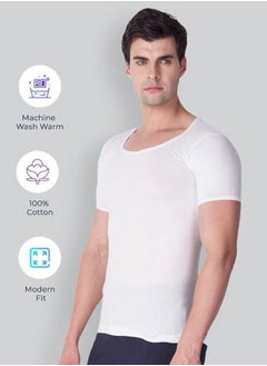 Lux VENUS Super Combed Cotton Rib Round Neck Half Sleeve Vest for Men White (Pack of 3)  - Image 4