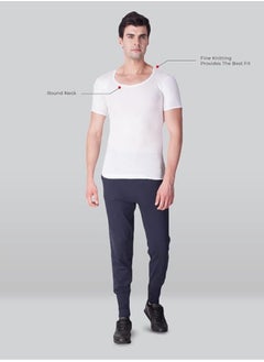 Lux VENUS Super Combed Cotton Rib Round Neck Half Sleeve Vest for Men White (Pack of 3)  - Image 2