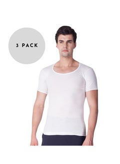 Lux VENUS Super Combed Cotton Rib Round Neck Half Sleeve Vest for Men White (Pack of 3)  - Image 1