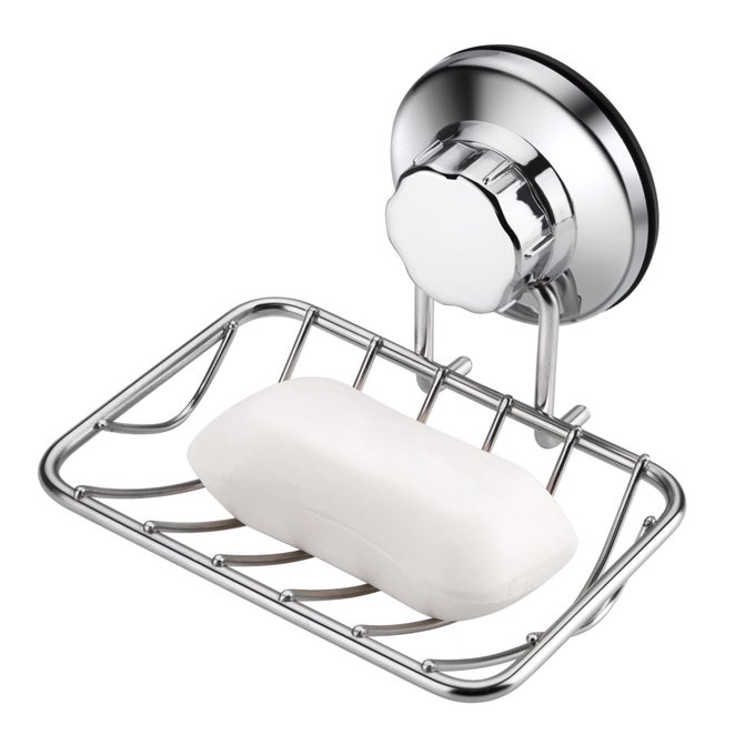 SUPER POWERFUL VACUUM SUCTION CUP SOAP DISH UPDATED STRONG RUSTPROOF STAINLESS STEEL SHOWER CADDY SOAP SAVER SPONGE HOLDER FOR BATHROOM KITCHEN SINK