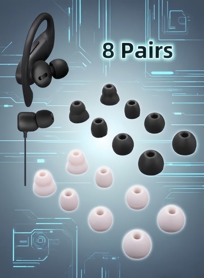 8 Pairs Powerbeats Pro Ear Tips Buds Ear Gels, 4 Size Replacement Soft Flexible Fit in Case Noise Reduce Silicone Earbuds Eartips Wing Skin Accessories Compatible with Beats Flex/BeatsX - Black/Pink - Image 1