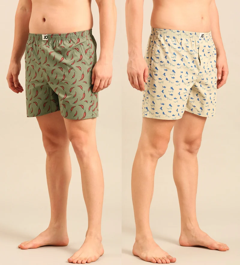 جوفن JOVEN Men's Pure Cotton Printed Boxers Pack of 2